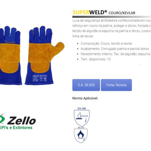 Luva Couro Kevlar por Zello EPI's