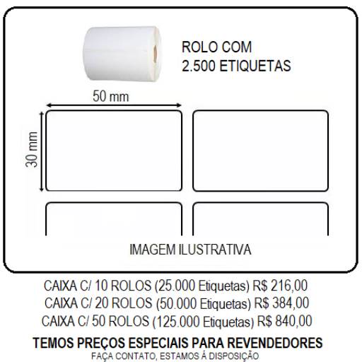 ETIQUETA ADESIVA 50x30 mm - 1 ROLO em Aracaju, SE por Sergipe Etiquetas