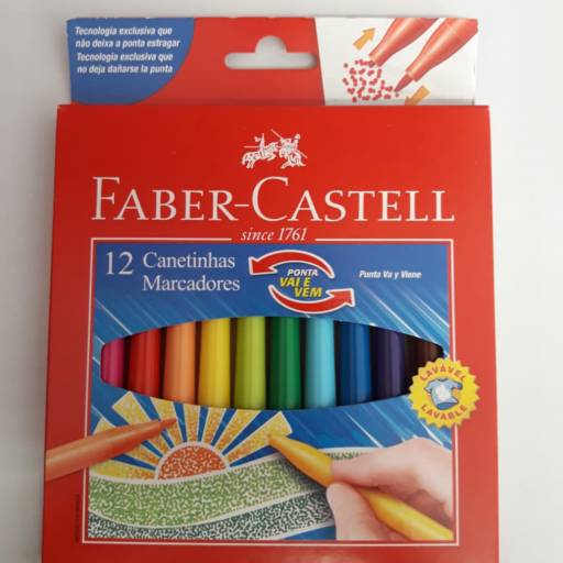 Canetinha hidrocor Faber castell 12 cores ponta vai e vem  por Papelaria Primavera