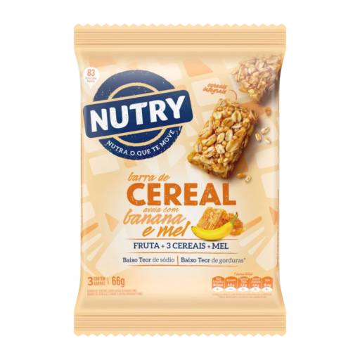 Barra de Cereal sabor Aveia, Banana e Mel 66g pacote com 3 unidades - Nutry Bar