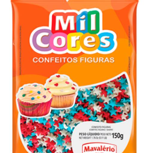 CONFEITO FIGURA ESTRELINHA BRANCA, AZUL E VERMELHA MIL CORES