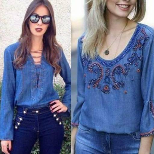 Camisa Jeans c/Ilhós e Amarração (Tamanho: 42) Bata Jeans Bordada c/Miçangas (Tamanho: 42) em Bauru, SP por Blessing Store 