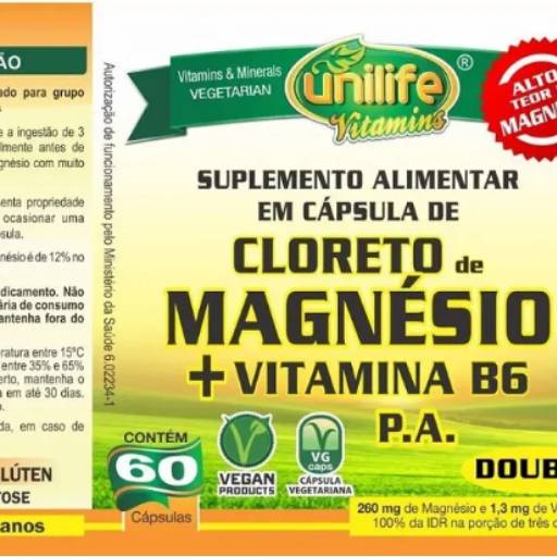 Cloreto de Magnésio  P.A. Unilife 60 capsulas + Vitamina B6 em Foz do Iguaçu, PR por Viva Natural 