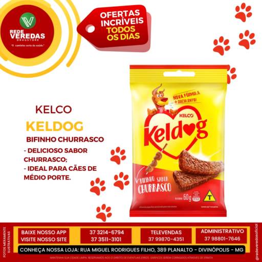 Bifinho KelDog Cães Adultos e Filhotes Churrasco - 60g por DROGARIA REDE VEREDAS - FARMÁCIA EM DIVINÓPOLIS