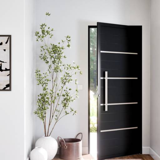 Porta de Alumínio Lambril de Giro com Frisos e Puxador 60cm preto