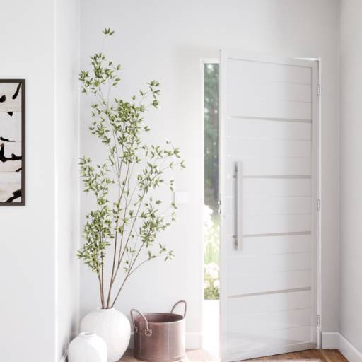 Porta de Alumínio Lambril de Giro com Frisos e Puxador 60cm branco