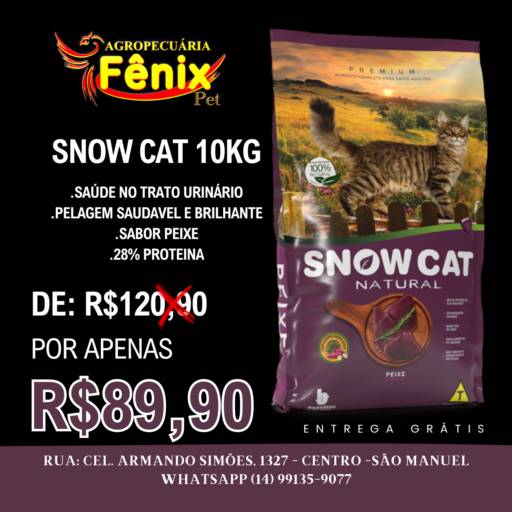 Nutrição Completa com Snow Cat Sabores do Mar 10kg em São Manuel