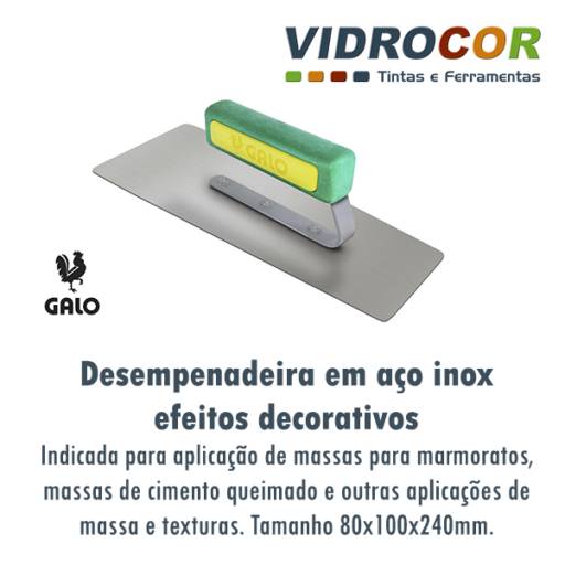 Desempenadeira Galo aço inox ref 308 Loja de tinta Jaú