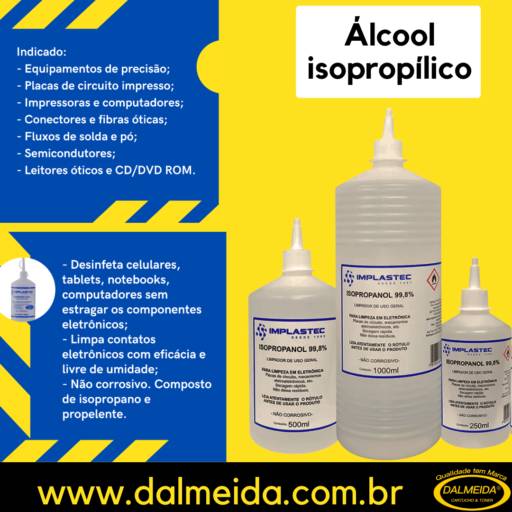Álcool Isopropílico Isopropanol Puro 99,8 1000ml Limpador Implastec alcool em Bauru, SP por Toner e Cartuchos Dalmeida Distribuidora