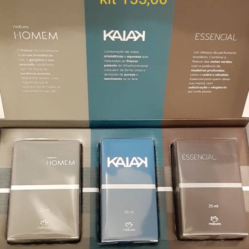 Comprar o produto de Kit Perfumes: Natura Homem, kaiak e Natura Essencial 25ml em Bauru em Perfumes e Fragrâncias pela empresa Drogaria Nações Farma em Bauru, SP por Solutudo