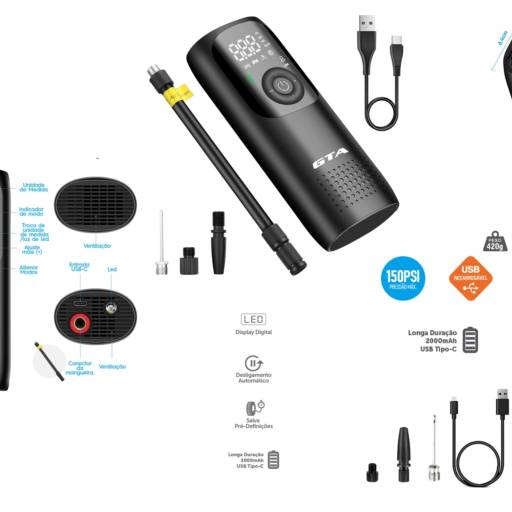 Bomba de AR GTA Eletrica portatil de bolso 150 Psi  em Bauru, SP por Two Force Bike Shop