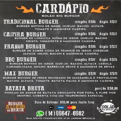 Cardápio Bolão Big Burguer por Bolão Big Burger Delivery 
