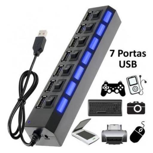 HUB USB 2.0 7 PORTAS COM LED INDICADOR E ENTRADA PARA FONTE em Botucatu, SP por Multi Consertos - Celulares,  Informática e Vídeo Games