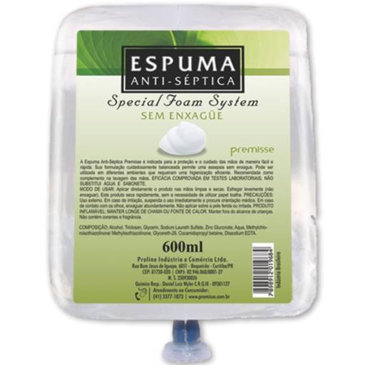Álcool Espuma  Antisséptica Sem Bico Dosador Premisse  Embalagem Com 600ml.