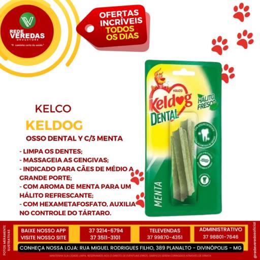 Osso Dental Keldog Menta - 3 Unidades por DROGARIA REDE VEREDAS - FARMÁCIA EM DIVINÓPOLIS