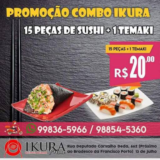 Comprar o produto de Combo sushi em Alimentos e Bebidas pela empresa Ikura Prime Restaurante e Comida Oriental em Aracaju, SE por Solutudo