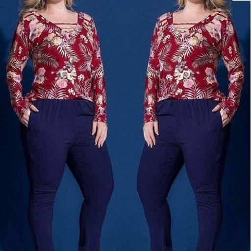 Camisa Floral de Malha (Disponível no Tamanho: 46/48) / Calça de Viscose (Disponível no Tamanho: 44/46) por Blessing Store 
