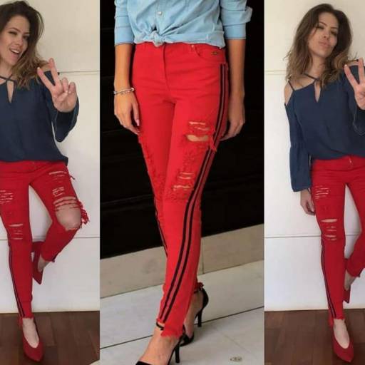 Calça Collor Assimétrica de Sarja Destroyed c/ Galão Lateral e Barra Desfiada. (Disponível nos tamanhos: 36 e 38) em Bauru, SP por Blessing Store 