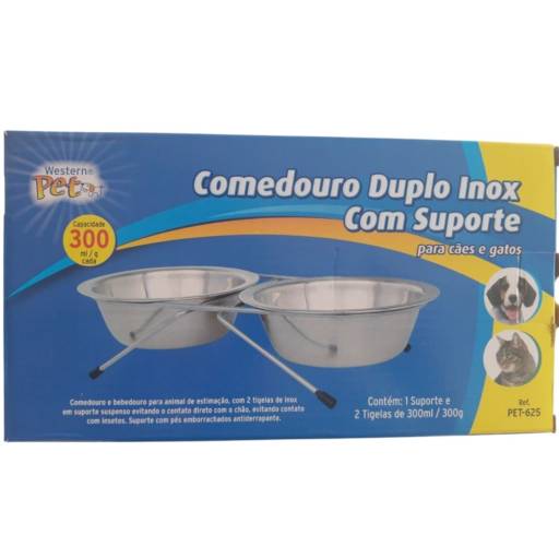 Comedouro Duplo Inox com Suporte 2 tigelas de 300 ML cada em Bauru, SP por Dalmeida Distribuidora de Toner e Cartuchos