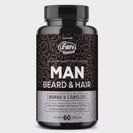 Man Beard & Hair Vitamina 600mg com 60 cápsulas - Unilife