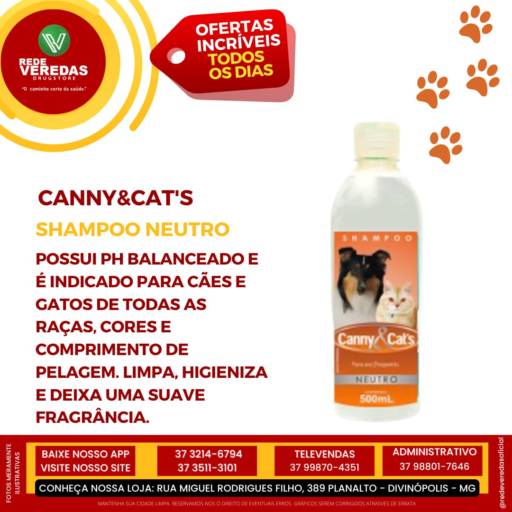 Shampoo e Condicionador Neutro 500ml - Canny&Cat's - 2 Unidades por DROGARIA REDE VEREDAS - FARMÁCIA EM DIVINÓPOLIS