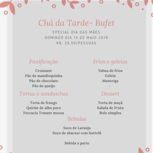 Chá da Tarde Especial Dia das Mães 